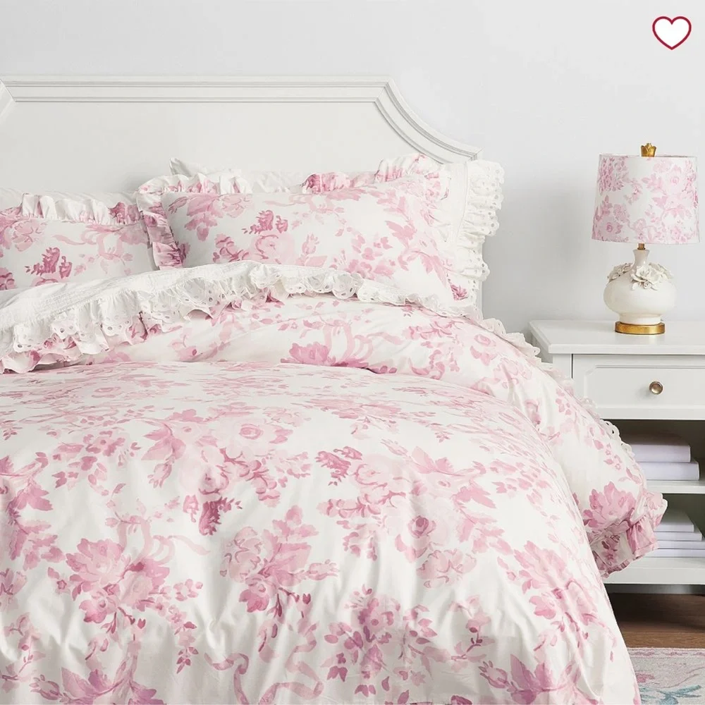 LoveShackFancy Damask Ruffle Duvet Cover Full Queen NEW - Picture 1 of 5